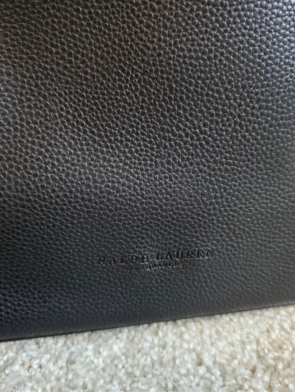 Ralph Lauren Black Leather Messenger with Red Logo Accent